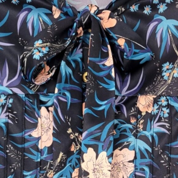 Vintage 70s Botanical Lavallière (Tie-Neck Bow) Blouse Estimated Size Small - Picture 10 of 12